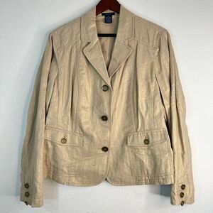 Westbound Womens Metallic Tan Blazer Linen Cotton Blend Size 16 Western Glam